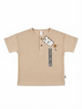 Kids Short Sleeve Henley Tee in Tan with Palm Motif